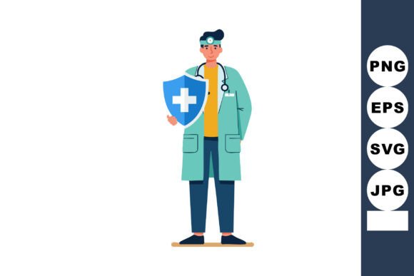 Doctor Holding Shield with Medical Cross