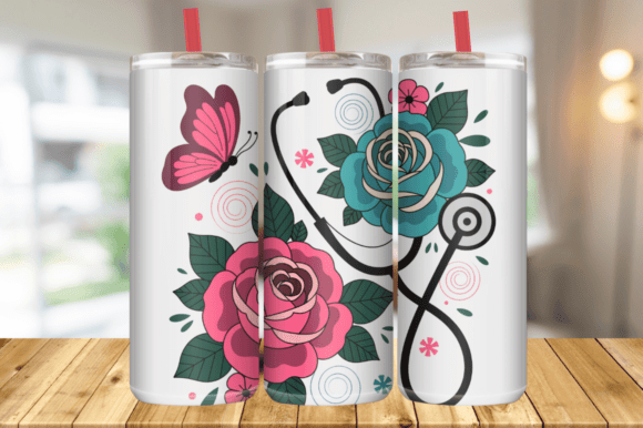 Floral Stethoscope Nurse Tumbler PNG