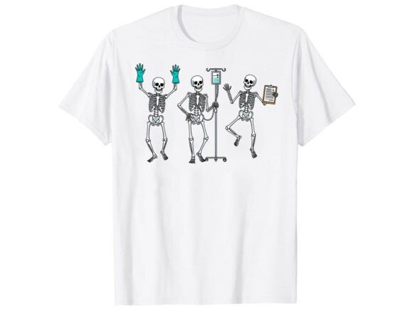 Funny Nurse Skeletons Halloween T-Shirt