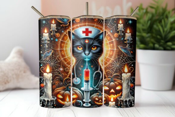 Halloween Nurse Cat Tumbler Wrap
