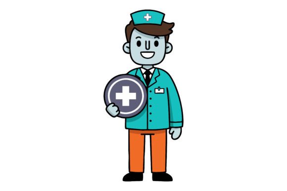 Male Nurse Holding Red Medical Cross Sym