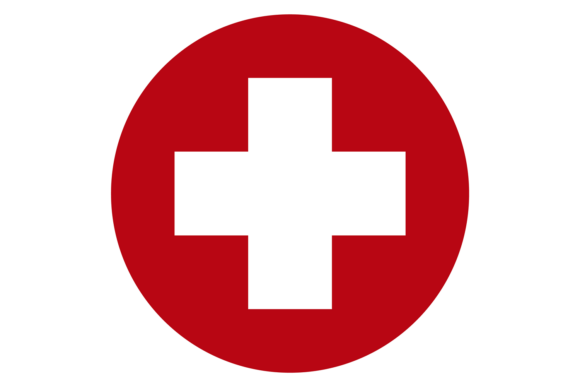 Medical Aid Symbol: White Cross on Red Circle