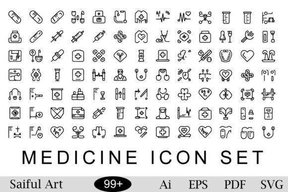 Medical Icon Package Vector Black White