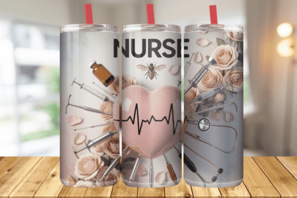 Nurse Bee Floral Tumbler Wrap PNG