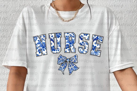 Nurse Chinoiserie PNG Coquette Bow Blue