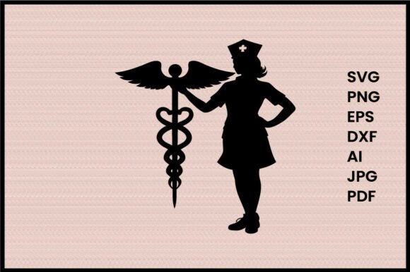 Nurse Holding Caduceus Silhouette