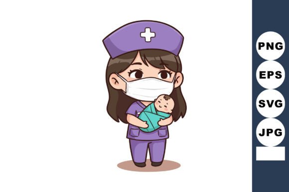 Nurse in Purple Uniform Holding Newborn