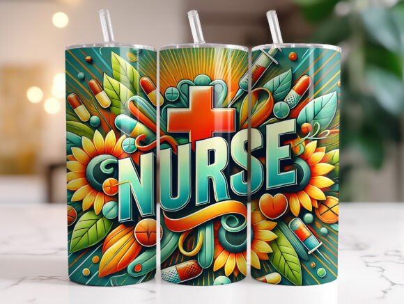 Sunflower Nurse 20oz Tumbler Wrap Design