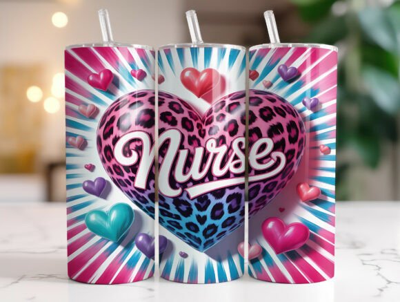Valentine Nurse Heart Tumbler Wrap PNG